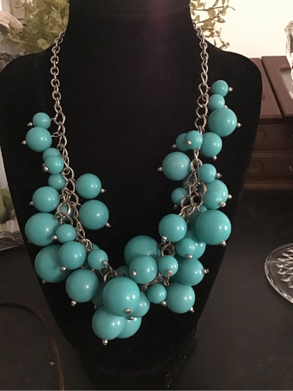 Clustered Turquoise Bead Statement Necklace - Women Jewelry